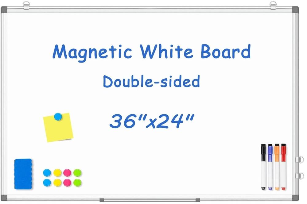 36x24 Double-Sided Magnetic Dry Erase Whiteboard Silver Frame Open Box